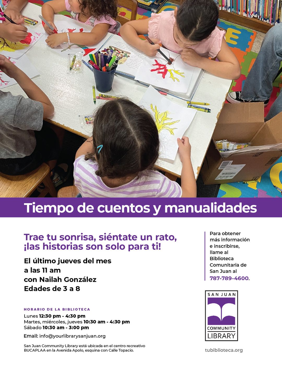 Tiempo de cuentos y manualidades - San Juan Community Library