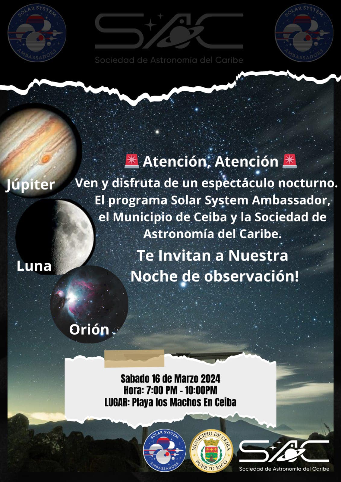 Noche bajo las estrellas en Ceiba