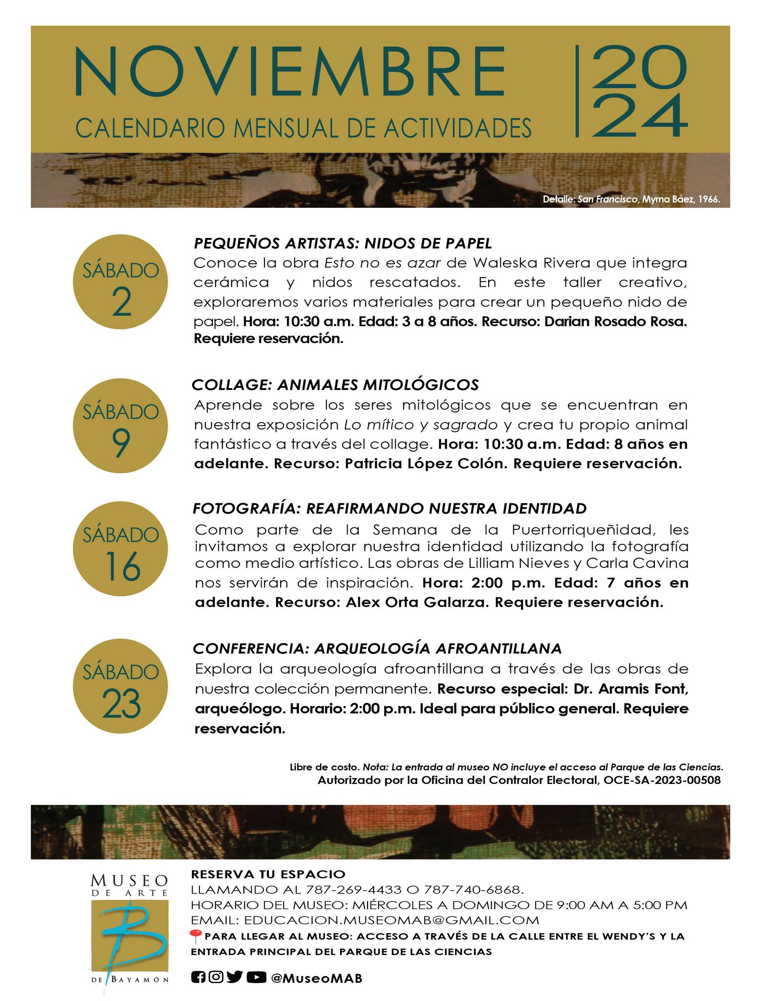 Calendario de Actividades: Noviembre - Museo de Arte de Bayamón