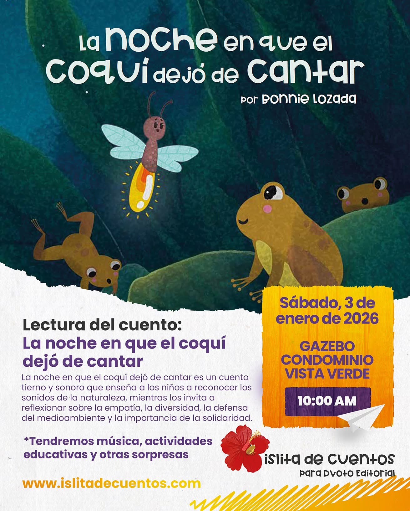 Lectura del cuento infantil: “La noche en que el coquí dejó de cantar”