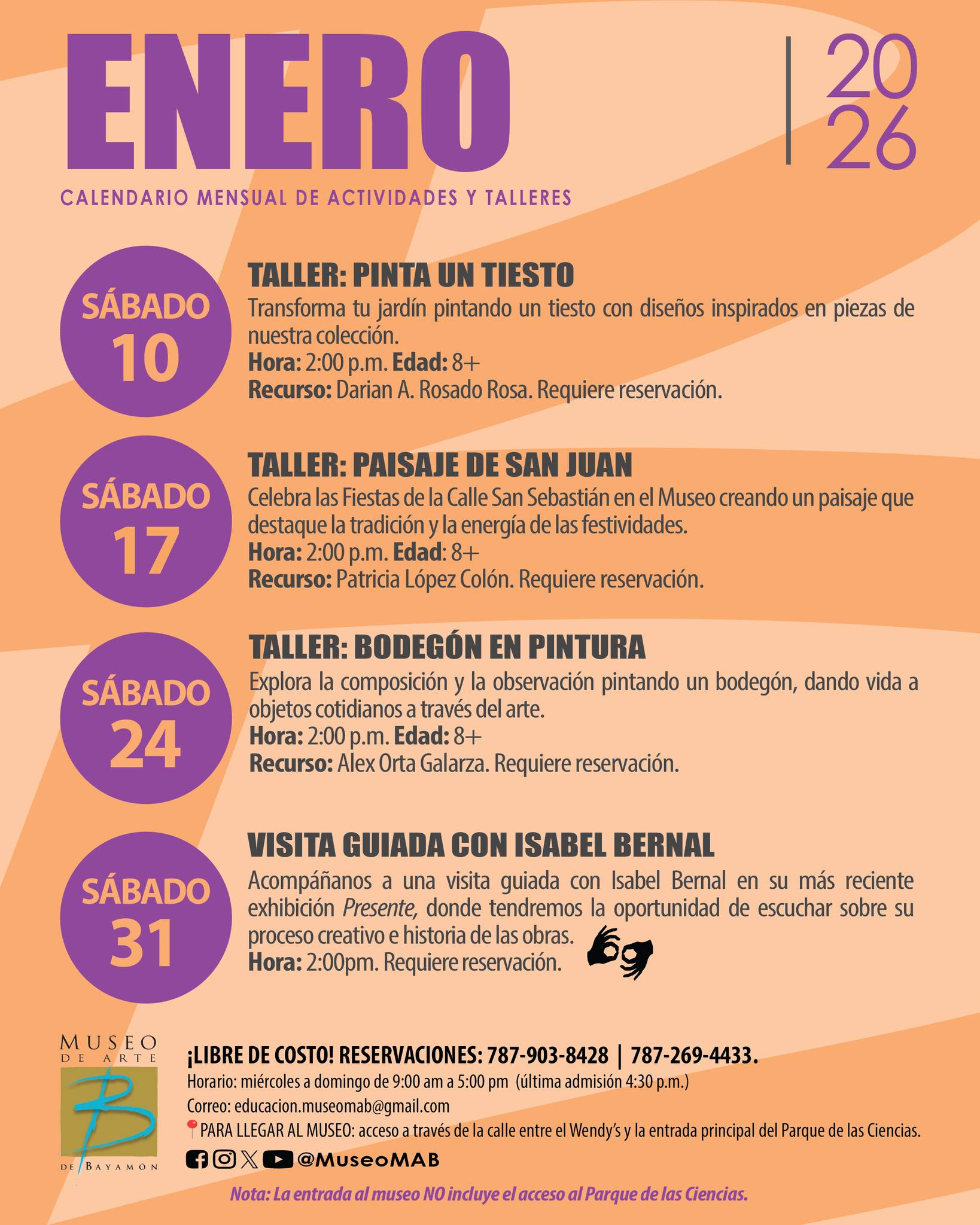 Calendario de Actividades: Enero - Museo de Arte de Bayamón