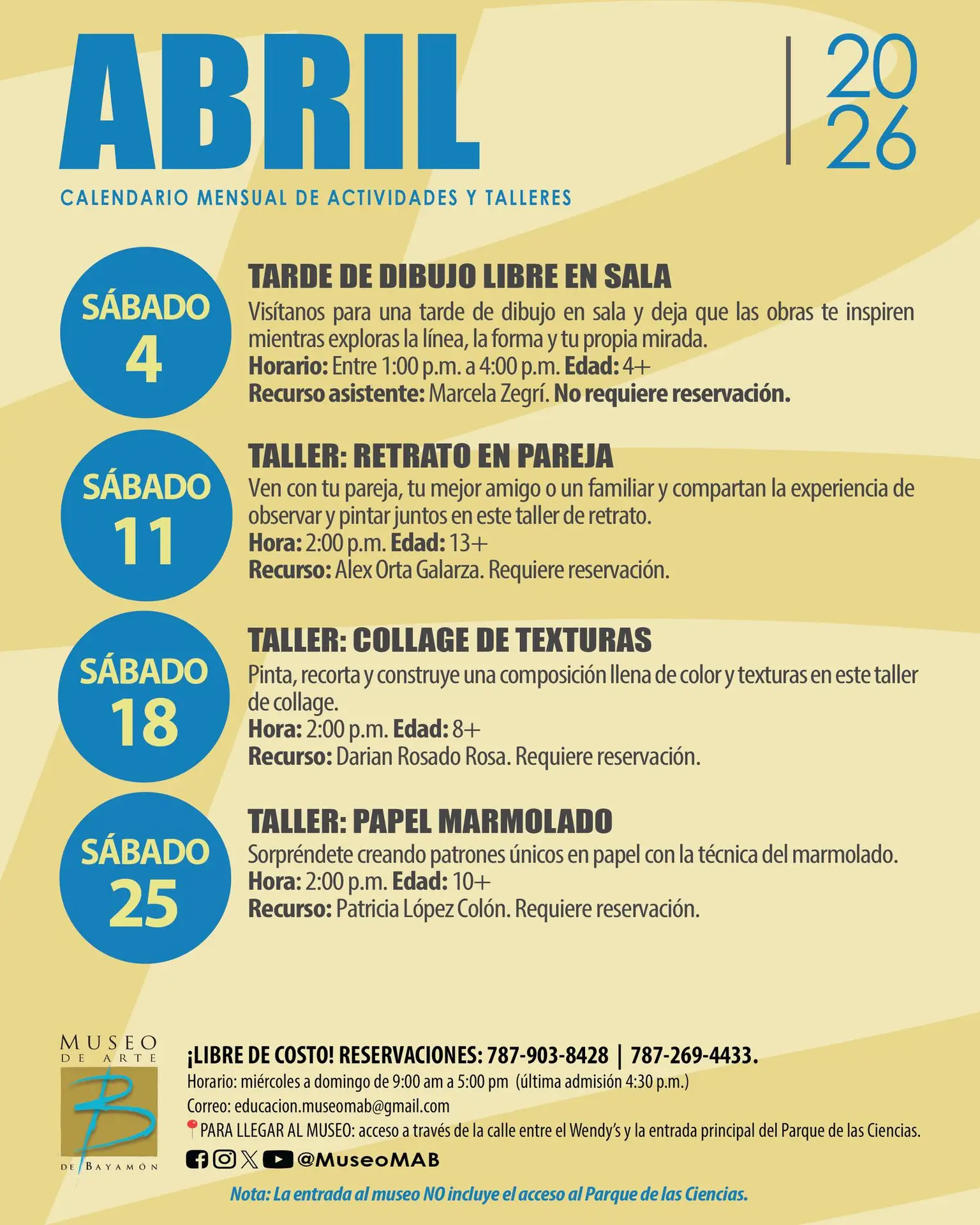 Calendario de Actividades: Abril - Museo de Arte de Bayamón