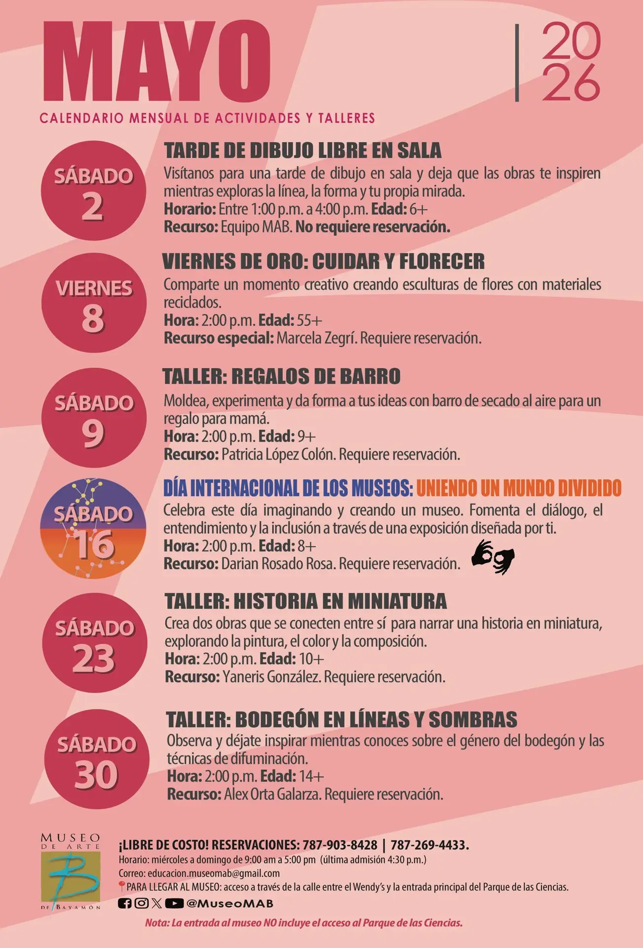Calendario de Actividades: Mayo - Museo de Arte de Bayamón