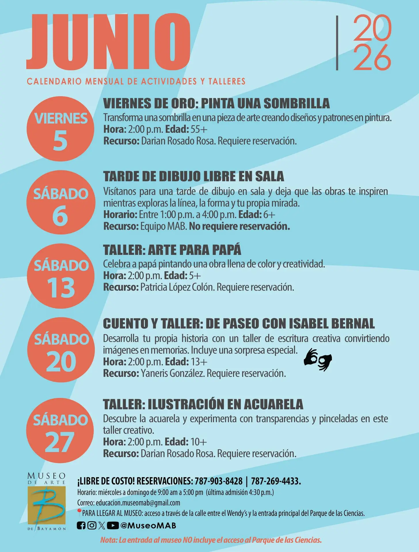Calendario de Actividades: Junio - Museo de Arte de Bayamón