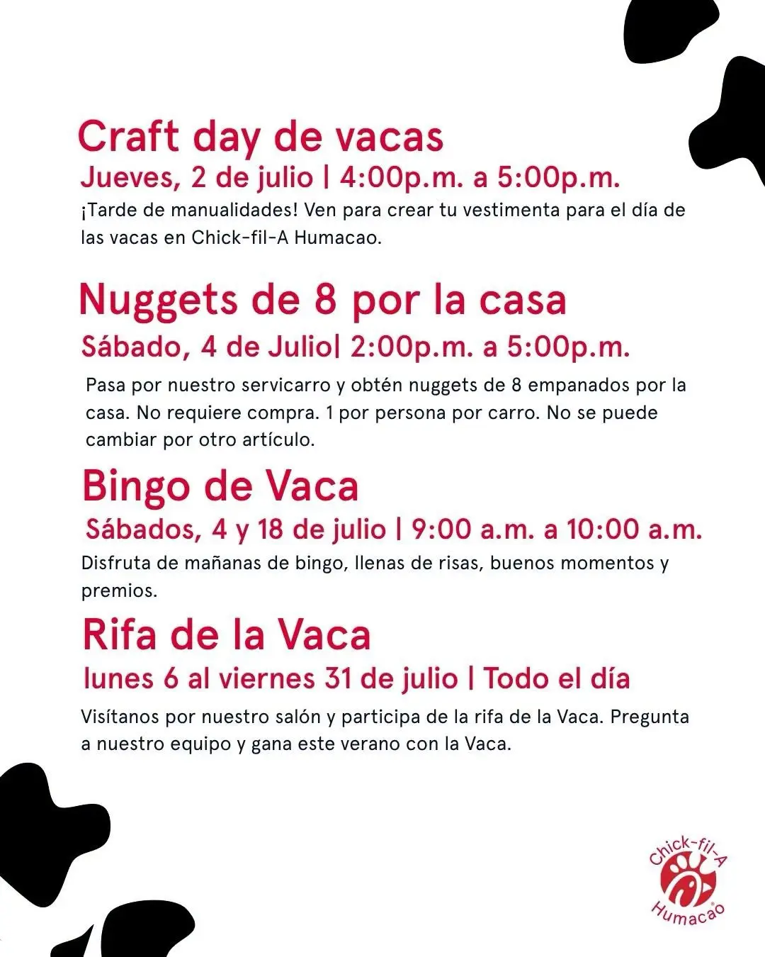 Bingo de Vaca - Chick-fil-A (Humacao)